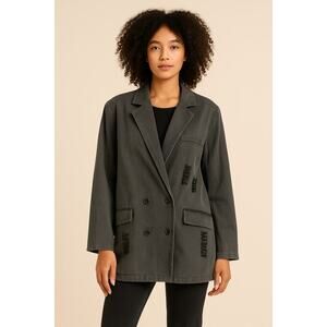 New POL Gray Distressed Oversized Blazer Jacket Size Small Retail $120